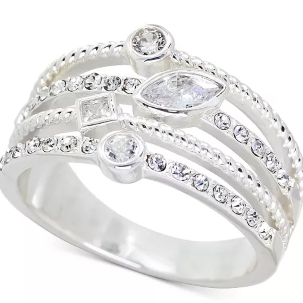 NWT Charter Club Silver-Tone Mixed Crystal Triple-Row Ring, Created for Macy's